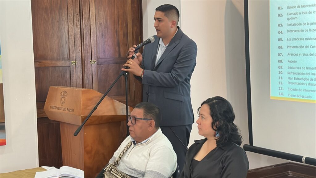 Alex Javier González, Secretario de Paz de Nariño, interviniendo en la reunión de reactivación del Consejo Departamental de Reincorporación.