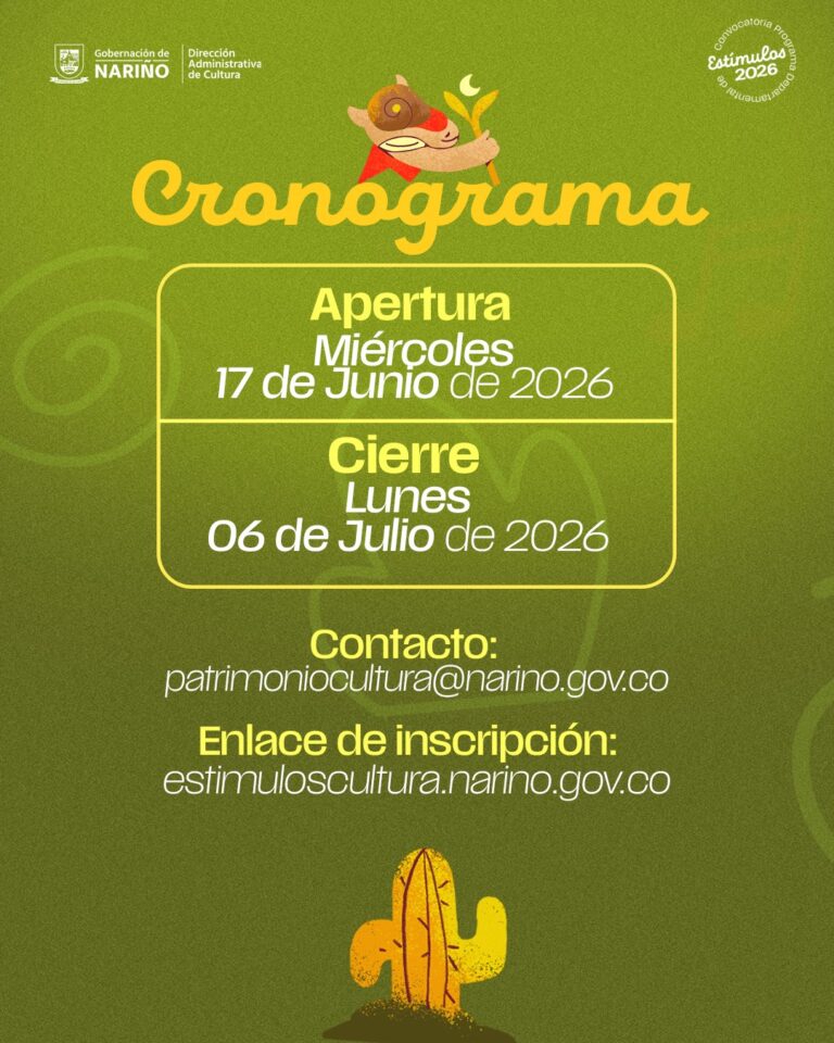 Pieza gráfica oficial con el cronograma de la segunda fase de la Convocatoria del Programa Departamental de Estímulos 2026.