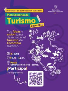 Pieza gráfica del Ministerio de Comercio, Industria y Turismo sobre los encuentros de participación ciudadana para el Plan Sectorial de Turismo 2026-2030 en Pasto.