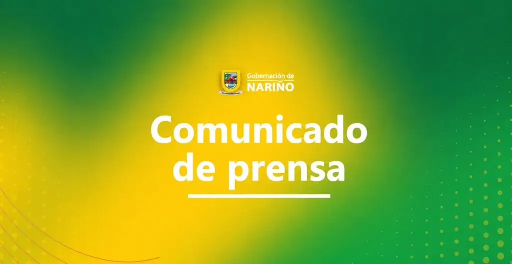 Pieza gráfica oficial de cabecera con el texto Comunicado de Prensa sobre fondo verde y amarillo de la Gobernación de Nariño.