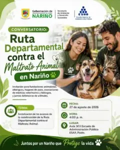 Pieza gráfica promocional del conversatorio Ruta Departamental contra el Maltrato Animal en Nariño, convocado por la Gobernación de Nariño y la ESAP.
