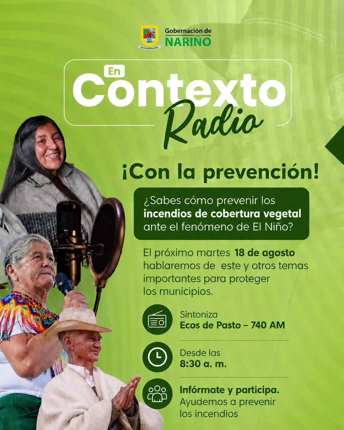 Pieza gráfica promocional del programa En Contexto Radio sobre prevención de incendios de cobertura vegetal ante el fenómeno de El Niño.