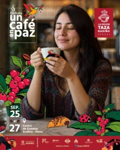 Afiche promocional del evento La Mejor Taza Nariño 2026 con el lema Disfruta un café en paz.