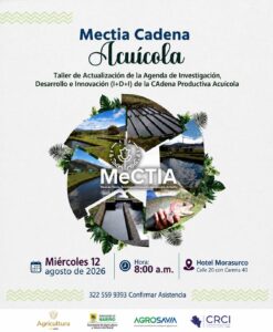 Pieza gráfica promocional del Taller de Actualización de la Agenda I+D+I de la Cadena Productiva Acuícola en Pasto.