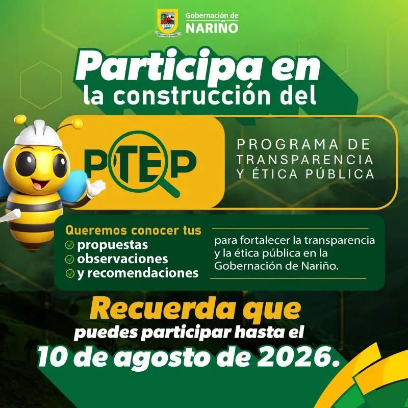 Pieza gráfica promocional para la construcción ciudadana del Programa de Transparencia y Ética Pública de la Gobernación de Nariño.