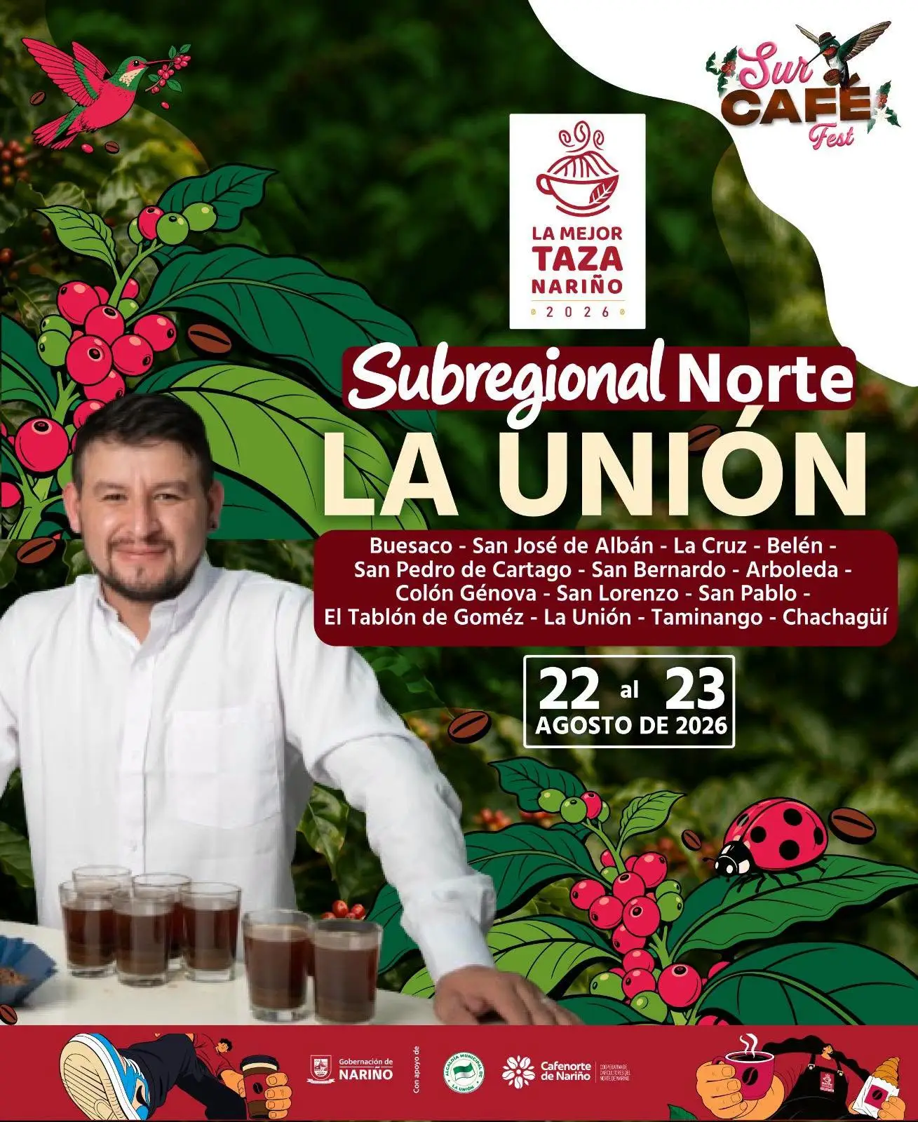 Pieza gráfica promocional del evento Subregional Norte La Unión en el marco de La Mejor Taza Nariño 2026.