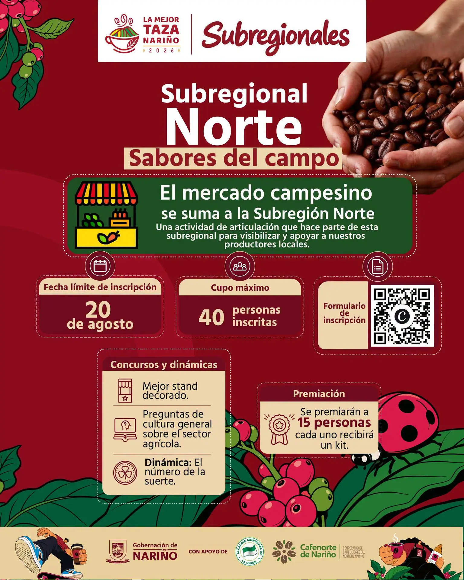 Pieza gráfica promocional del Mercado Campesino Sabores del Campo en la Subregión Norte de Nariño, dentro del evento La Mejor Taza Nariño 2026.