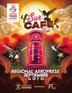 Afiche oficial del Regional AeroPress en el marco del Sur Café Fest y La Mejor Taza Nariño 2026.