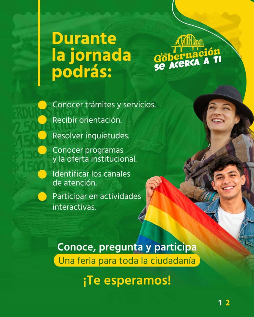 Pieza informativa que presenta los trámites, servicios, orientación y actividades disponibles durante la Feria de Relacionamiento Estado-Ciudadano de la Gobernación de Nariño.